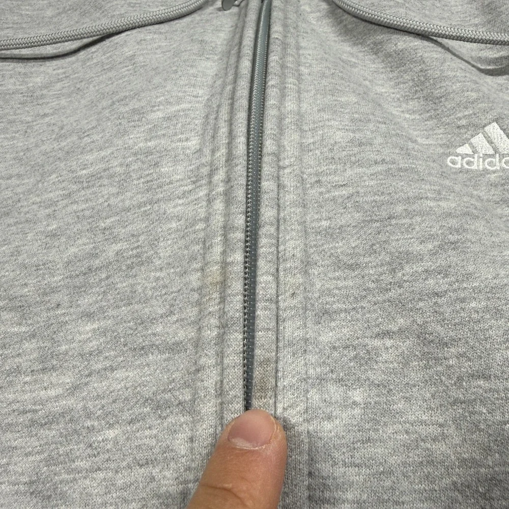 Adidas Hoodie Mens L Gray Full Zip 3-Stripe Metallic Silver Logo Fleece 25x31‎